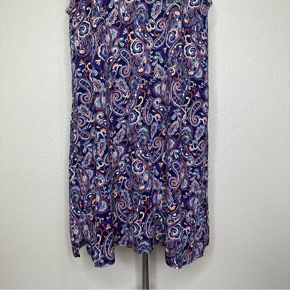 Lands’ End Blue Notch Neckline Paisley Jersey Knit Dress - Picture 3 of 12